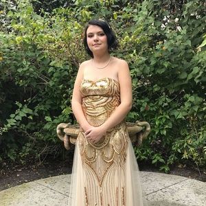 Gold 1920's Style Straples Dress with Lace Up Back